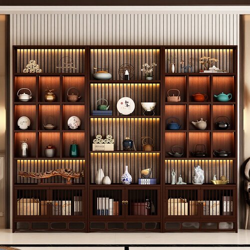 博古架实木中式茶室茶叶架展示柜