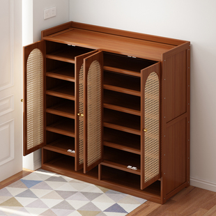 鞋柜家用门口大容量多层藤编门板入户玄关收纳柜鞋架小窄出租房用