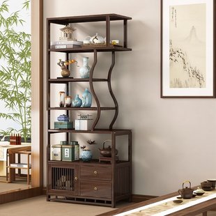 新中式博古架客厅茶室茶叶多宝格展示柜多层置物架现代简约收纳架
