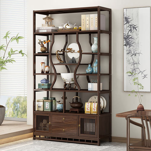 博古架实木中式茶柜置物架茶叶架