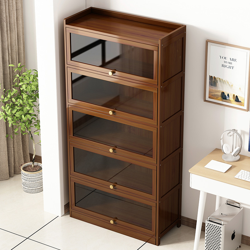 书架置物架落地书柜家用现代简约带门防尘简易客厅多层靠墙收纳架