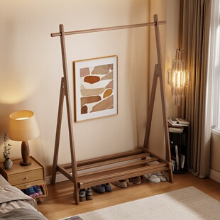 实木落地衣帽架立式卧室家用双杆移动可折叠晾衣架2026新款收纳架