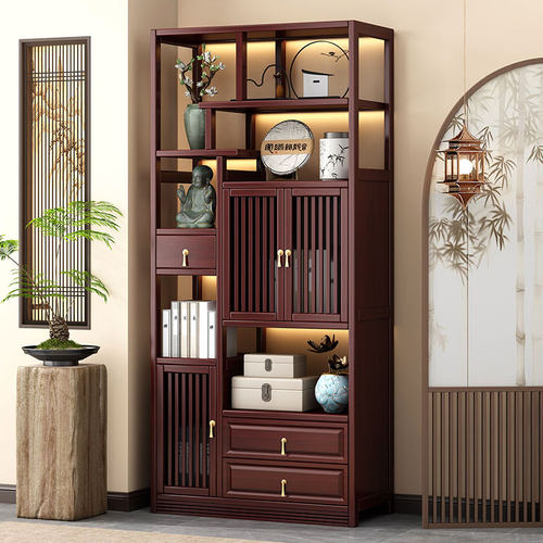 博古架实木中式茶叶架子置物架现代简约茶室摆件展示架茶具收纳架