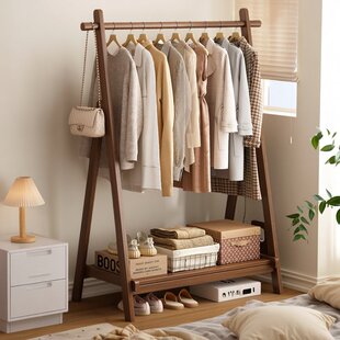 实木落地衣帽架卧室可折叠可收缩晾挂衣架简约现代收纳架衣服架子