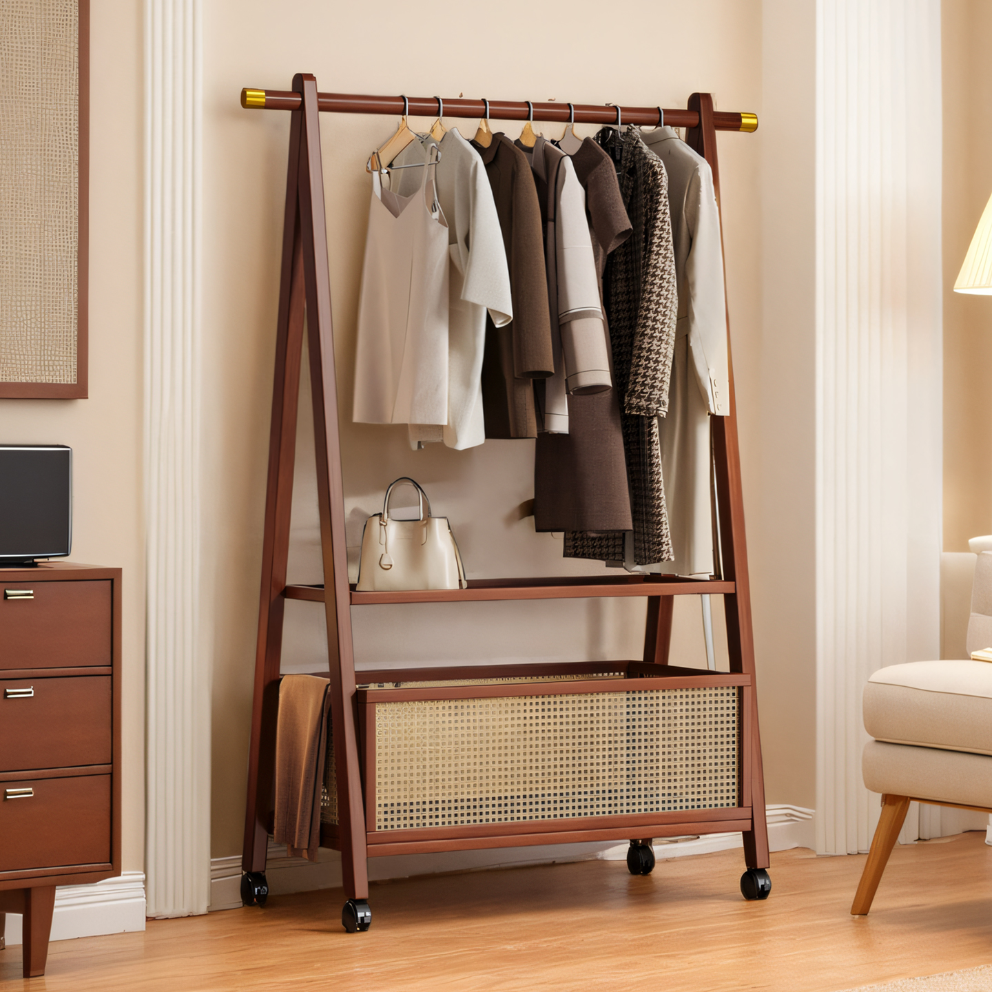 可移动落地衣帽架中古风