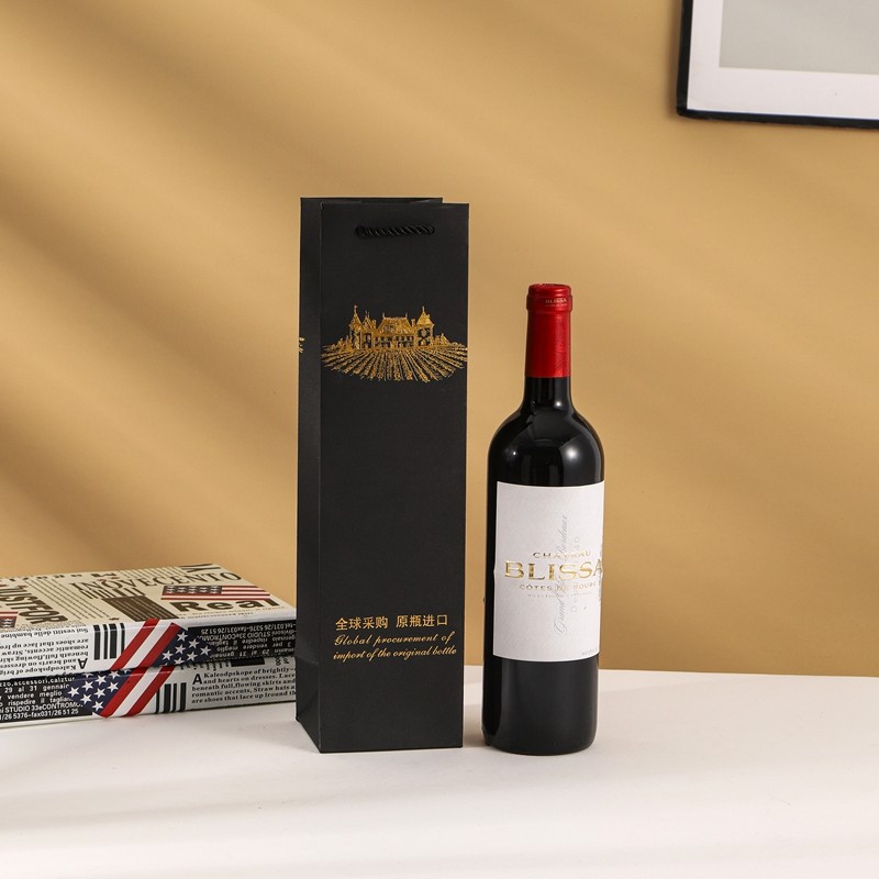 黑卡红酒袋手提纸袋礼品袋单支双只酒袋烫金红酒袋子定制包邮