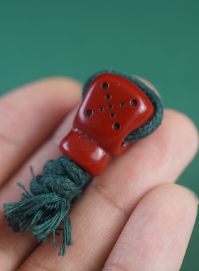 西藏藏传回流手工打磨深红色料器一体三通佛珠配饰文玩佛头配珠