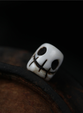 保真天然西藏素白色海螺钿雕刻骷髅配珠文玩阿呆散珠手串隔珠腰珠