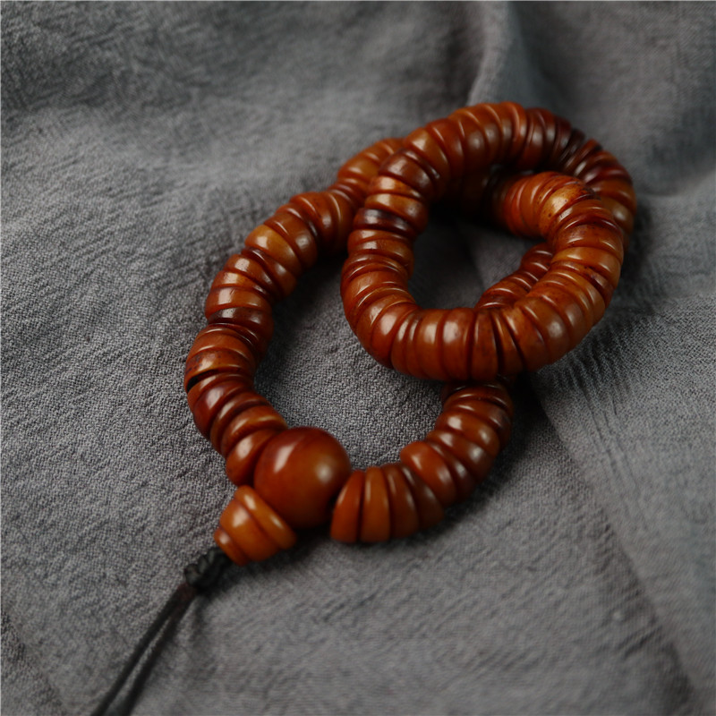 天然牦牛骨佛珠108绕指柔手工打磨斜切骨串藏式做旧老味十足