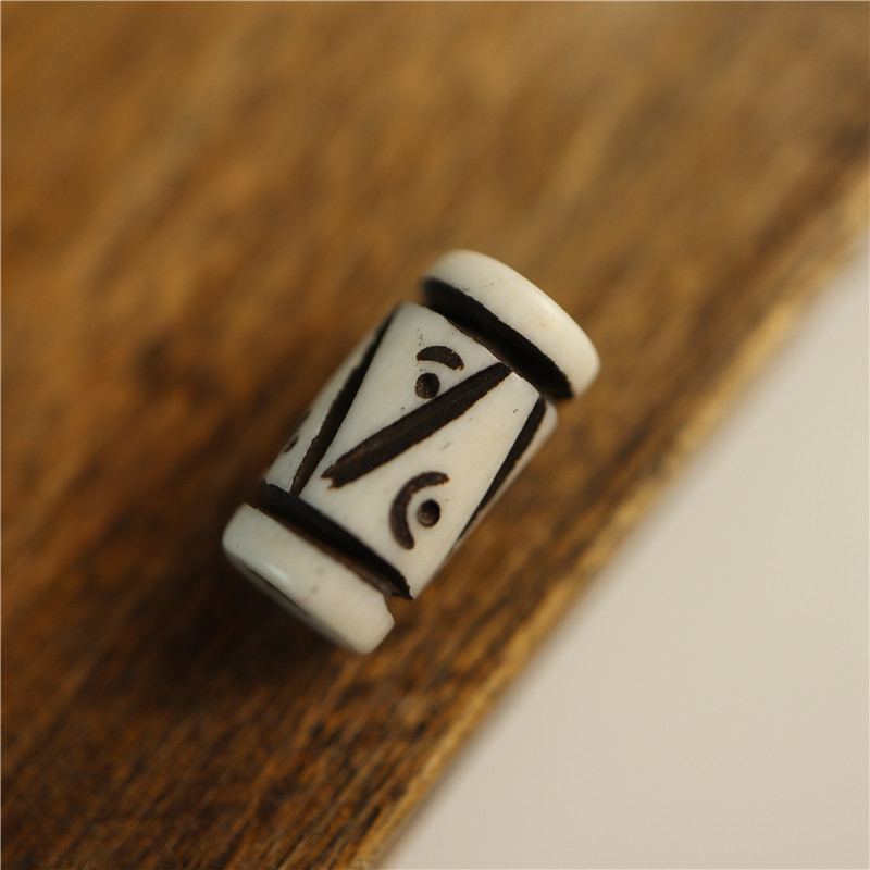 西藏天然牦牛骨手工雕刻文玩配珠脱脂款星月菩提手串隔珠配饰桶珠