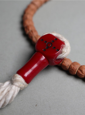 少见大孔道西藏红色料器三通藏式特色佛珠配饰文玩佛头分体散配珠