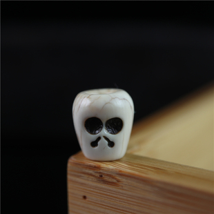 西藏民纯手工雕刻天然猛犸牙骷髅阿呆散珠文玩手串配珠隔珠