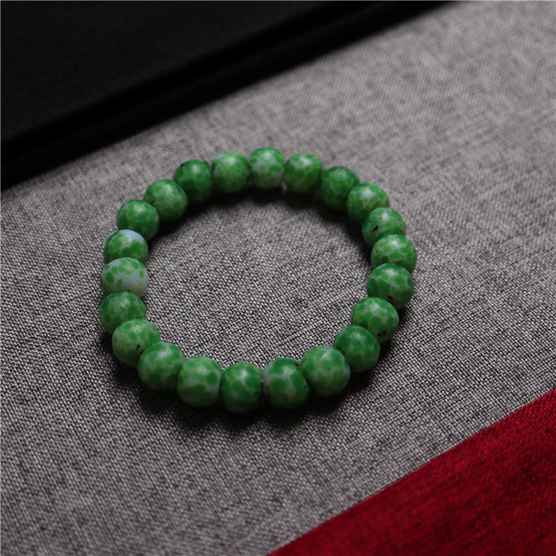 老〓清代手工古法绿色点彩翠色琉璃珠手串宝珠收藏品时尚手链