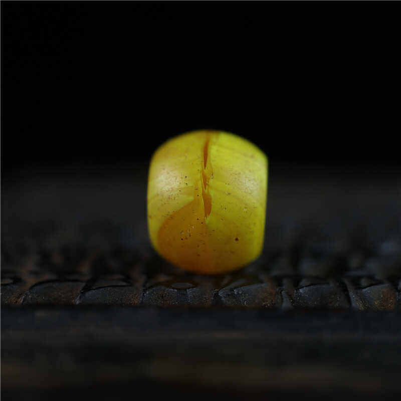 包老 清代黄色搅胎合模老琉璃鼓珠 diy藏式佛珠配饰腰珠隔珠配串