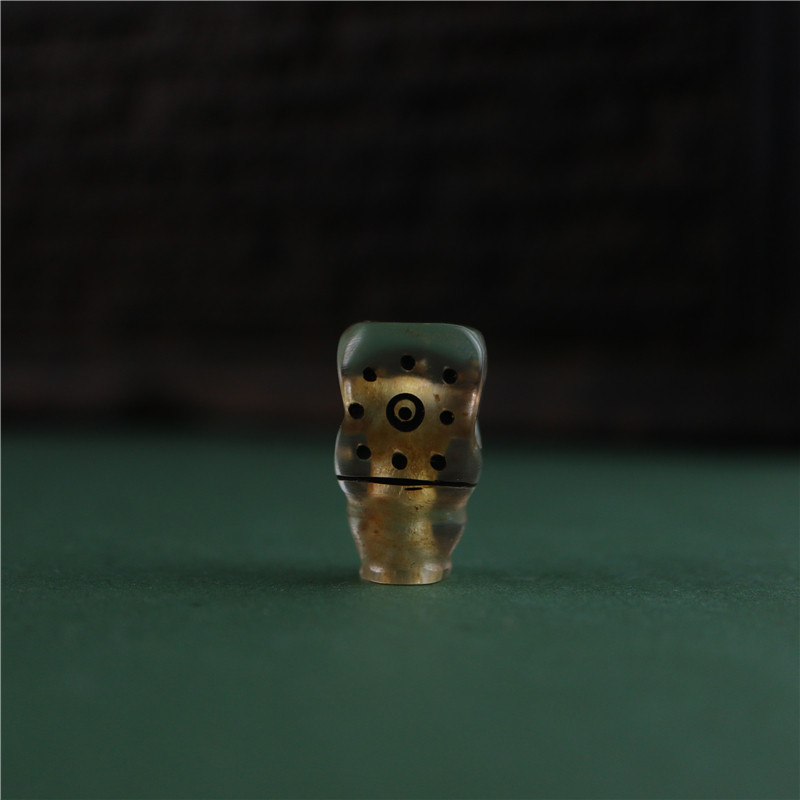 西藏传纯手工改透明料器三通配饰文玩手串佛头配珠手雕咒点配件