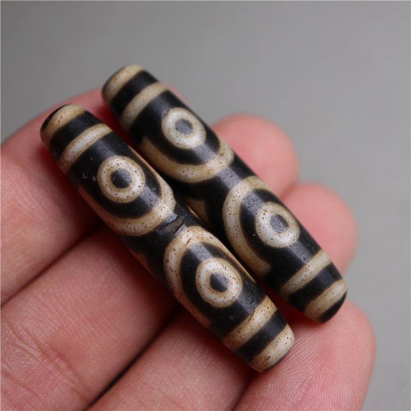 〓包老〓西藏手工老料器宝盖三眼天珠精品打对藏式锁骨项坠配珠串