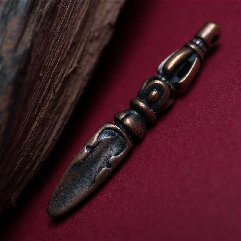 西藏精工红铜紫铜纯铜手工雕莲花瓣普巴橛金刚杵吊坠配饰件