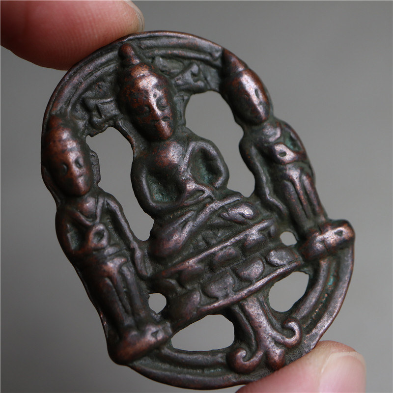 一佛二弟子吊坠释迦摩尼二协侍菩萨西藏紫铜挂坠diy项坠配件民族