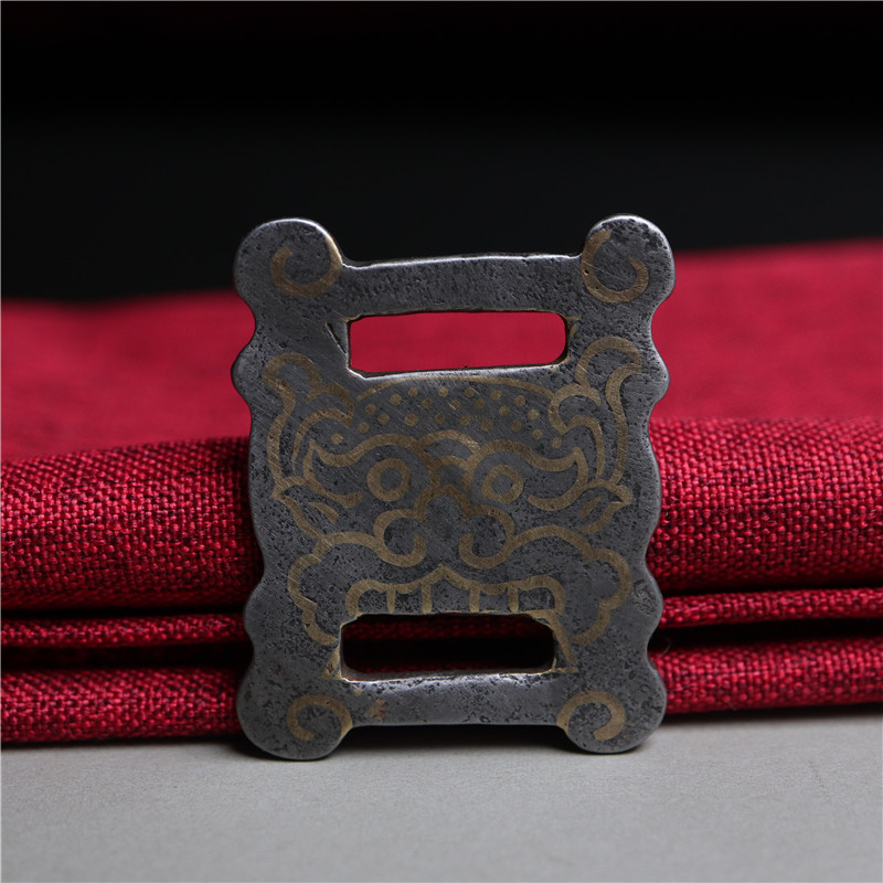 西藏精工铁雕错金神兽支巴扎经书扣diy吊坠经文包扣手带扣子寒铁