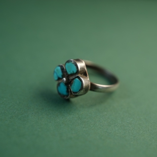 包老西藏民族风925银戒指镶嵌老松石格桑花纯银戒指环