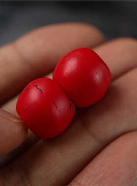 包老16mm清代老血巴西藏夏尔巴红色雪巴琉璃珠文玩配珠腰珠一对