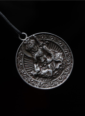 藏民精工铁雕莲花生大士佛吊坠挂件西藏工艺随身佛牌挂坠腰牌项坠