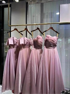 【出租】粉紫色珠光细闪伴娘服新款春夏季婚礼姐妹团晚礼服裙长款