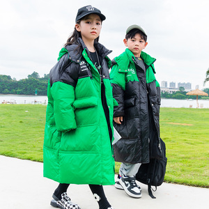 多巴胺儿童羽绒服女童中长款男童中大童2023新款过膝洋气冬季外套