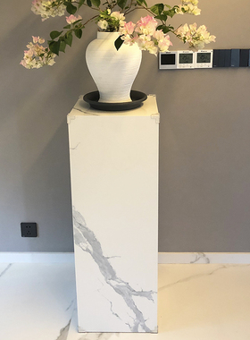 现代极简大理石柱子雕塑摆台岩板客厅玄关落地展示柜摆件底座墩台