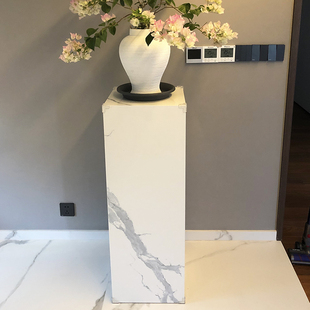 现代极简大理石柱子雕塑摆台岩板客厅玄关落地展示柜摆件底座墩台