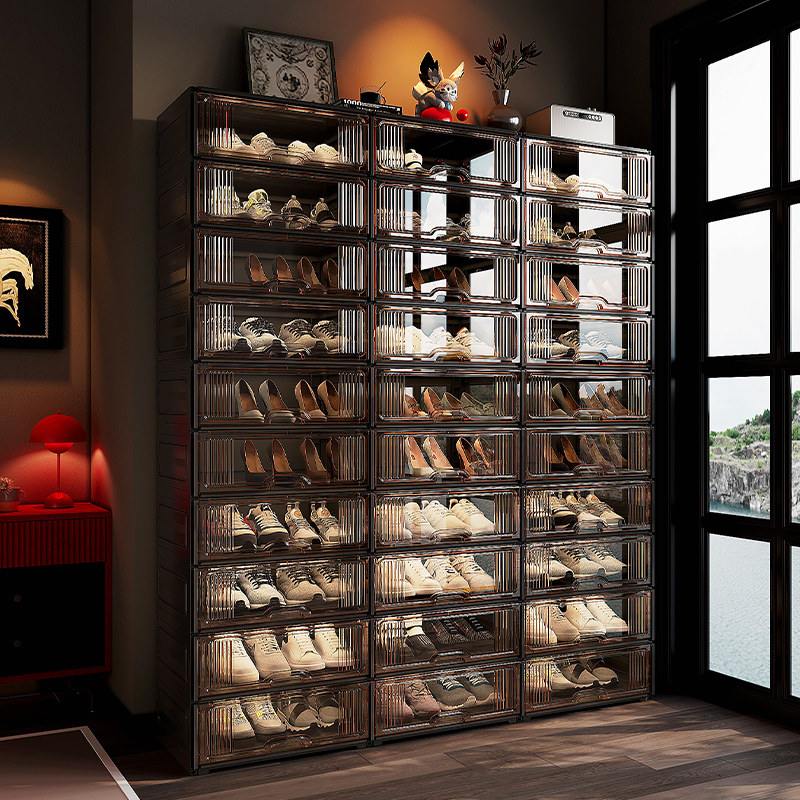 2026新款鞋柜收纳柜一体靠墙透明鞋盒家用门口多层入户超大鞋架子