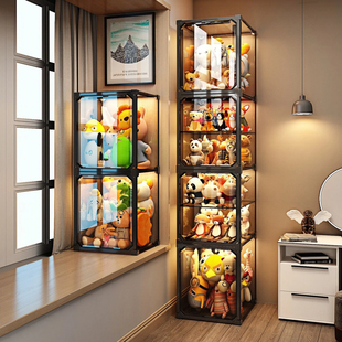 娃娃收纳桶毛绒玩具收纳神器放布玩偶透明盒装公仔展示柜置物架子