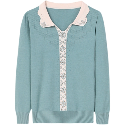 Осенний приятный телу весенний свитер для матери, трикотажная футболка, в западном стиле, для среднего возраста