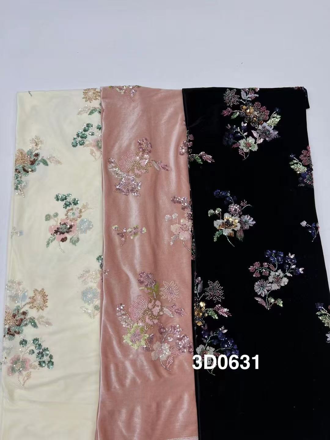 轻奢重工弹力丝绒立体珠片珠管刺绣布料连衣裙旗袍舞蹈服手工面料