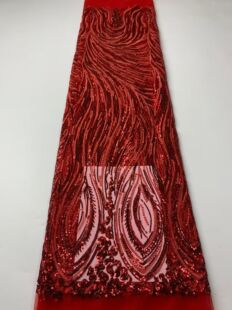 新款傣族服饰大红色重工珠子亮片绣新娘婚纱礼服布料华丽气质lace