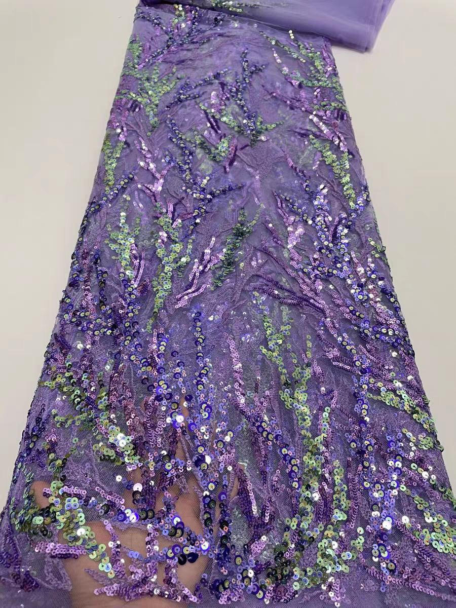 新优雅海草亮片刺绣布料满福连衣裙旗袍婚纱复古婚纱复古服装面料