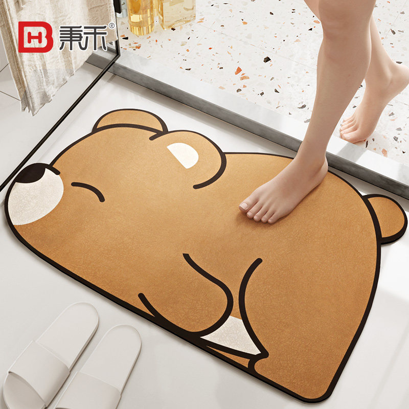 秉禾大大棕熊浴室吸水地毯卫生间门口防滑垫卡通可爱地垫厕所垫子
