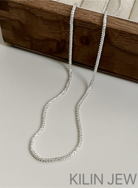 许我耀眼同款S925纯银波光粼粼闪光锁骨链素链项链裸链女