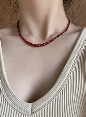 Kiki. 天然红玛瑙纯银项链新年氛围感小众手作新中式串珠叠戴