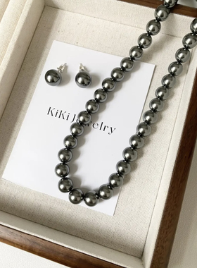 Kiki.进口人造大溪地黑珍珠项链仿拉贡小众高级锁骨链施华洛珍珠