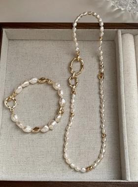 Kiki·巴洛克不规则形珍珠项链轻奢小众双扣毛衣链多种组合戴法