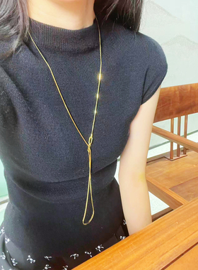 S925纯银项链波光粼粼爆闪蛇骨链高级气场轻奢毛衣链长款叠戴项链