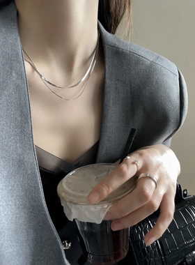 Kiki.双层扁蛇骨链素链八角18k金项链叠戴S925锁骨链小众高级感