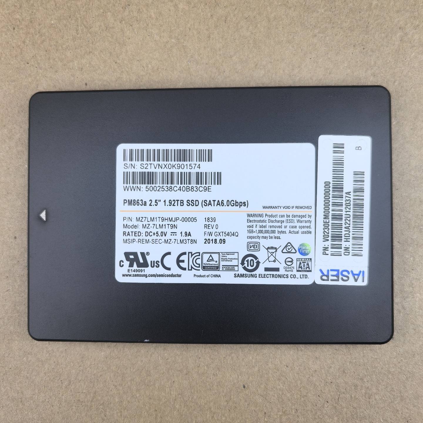 议价-浪潮 三星 PM863A V0230EM 1.92T SAT