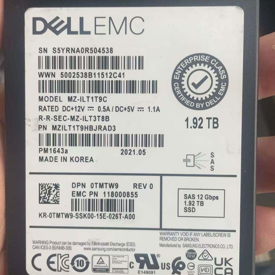 议价-三星原厂 戴尔EMC PM1643a 1.92TB固态硬盘，