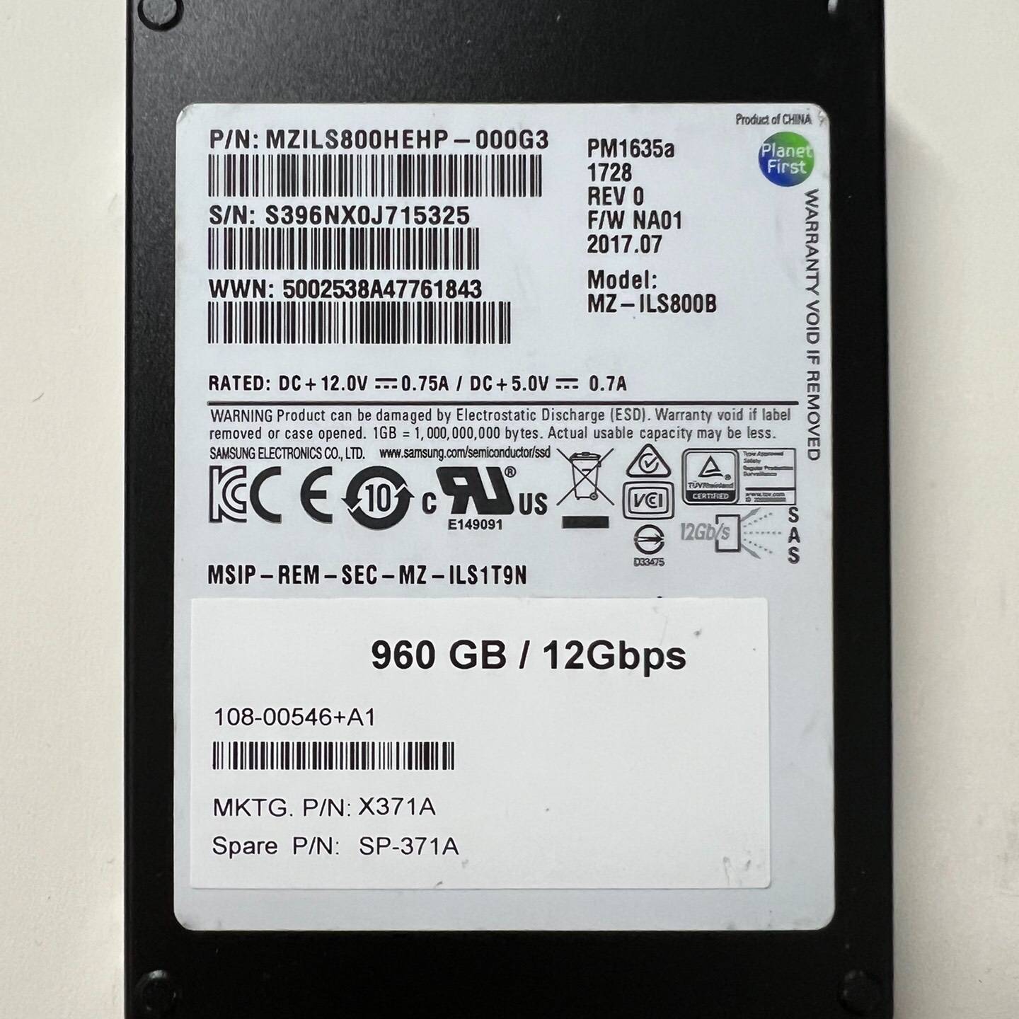 议价-三星原厂 PM1635a 960GB SAS，MZILS800HEHP-000G3
