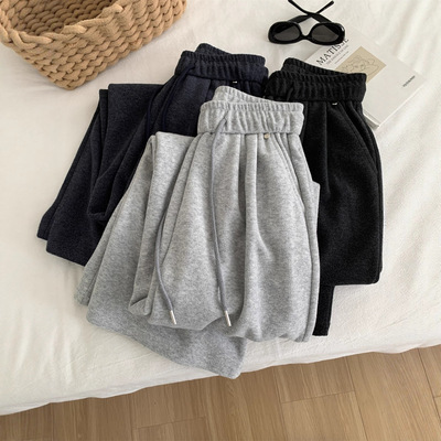 韩版高腰显瘦阔腿裤女秋冬加厚糯米裤简约纯色百搭直筒拖地裤女