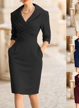 欧美外贸亚马逊新款气质显瘦收腰连衣裙