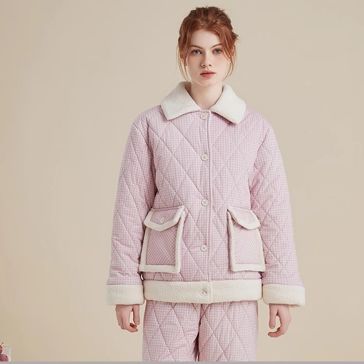 2025新款睡衣女冬季三层夹棉加厚加绒夹棉袄女款秋冬款家居服