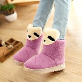 冬季 可爱保暖平底雪地靴女短靴小浣熊卡通加厚防滑圆头学生棉鞋 女